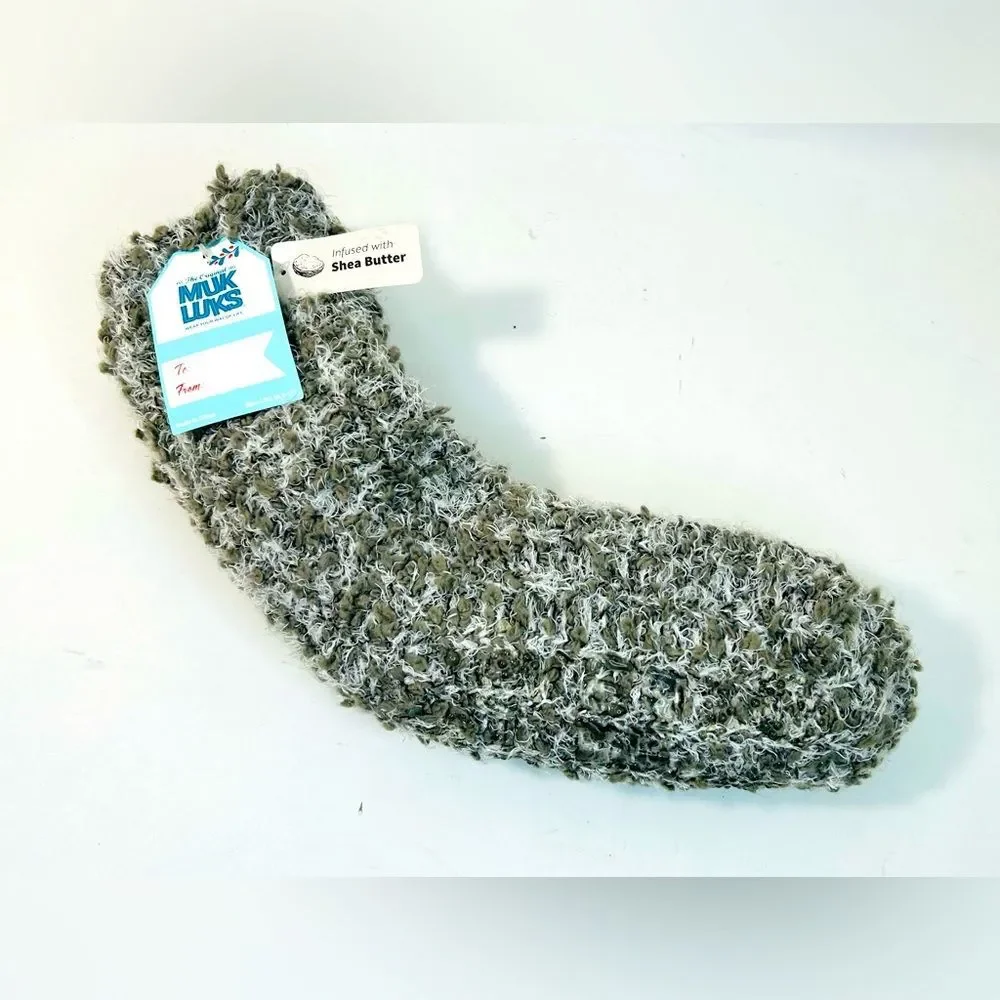 NEW Muk Luks Grey Marled Knit Fuzzy Socks Infused w/Shea Butter size 8.5-11 NWT